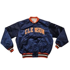 Vintage STARTER Clemson Tigers Satin Varsity Jacket Size XL Made In USA Blue.